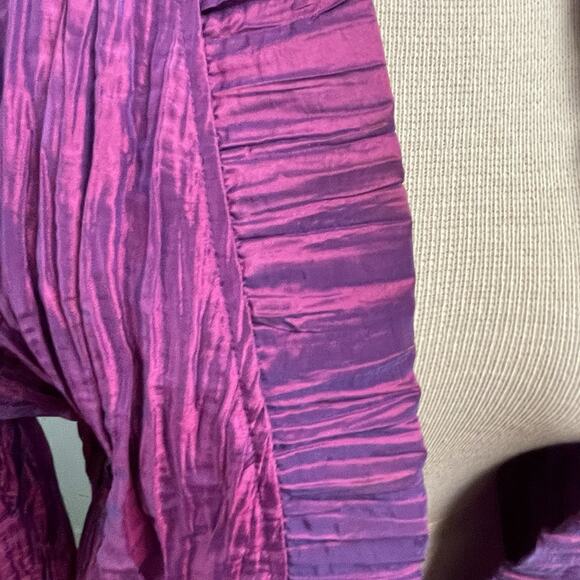 Chicos Ruffle Rhea Shimmer Purple Crinkle Jacket Open Topper Size 2 Large - Picture 2 of 5